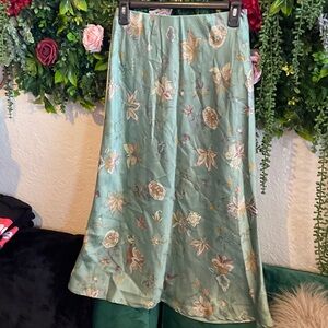 Floral Satin Maxi Skirt in Sage Green